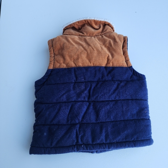 Old Navy Soft Curderoy Puffer Vest Baby Boys Full Zip Blue Brown Sz 6- 12 Mos - Picture 8 of 9